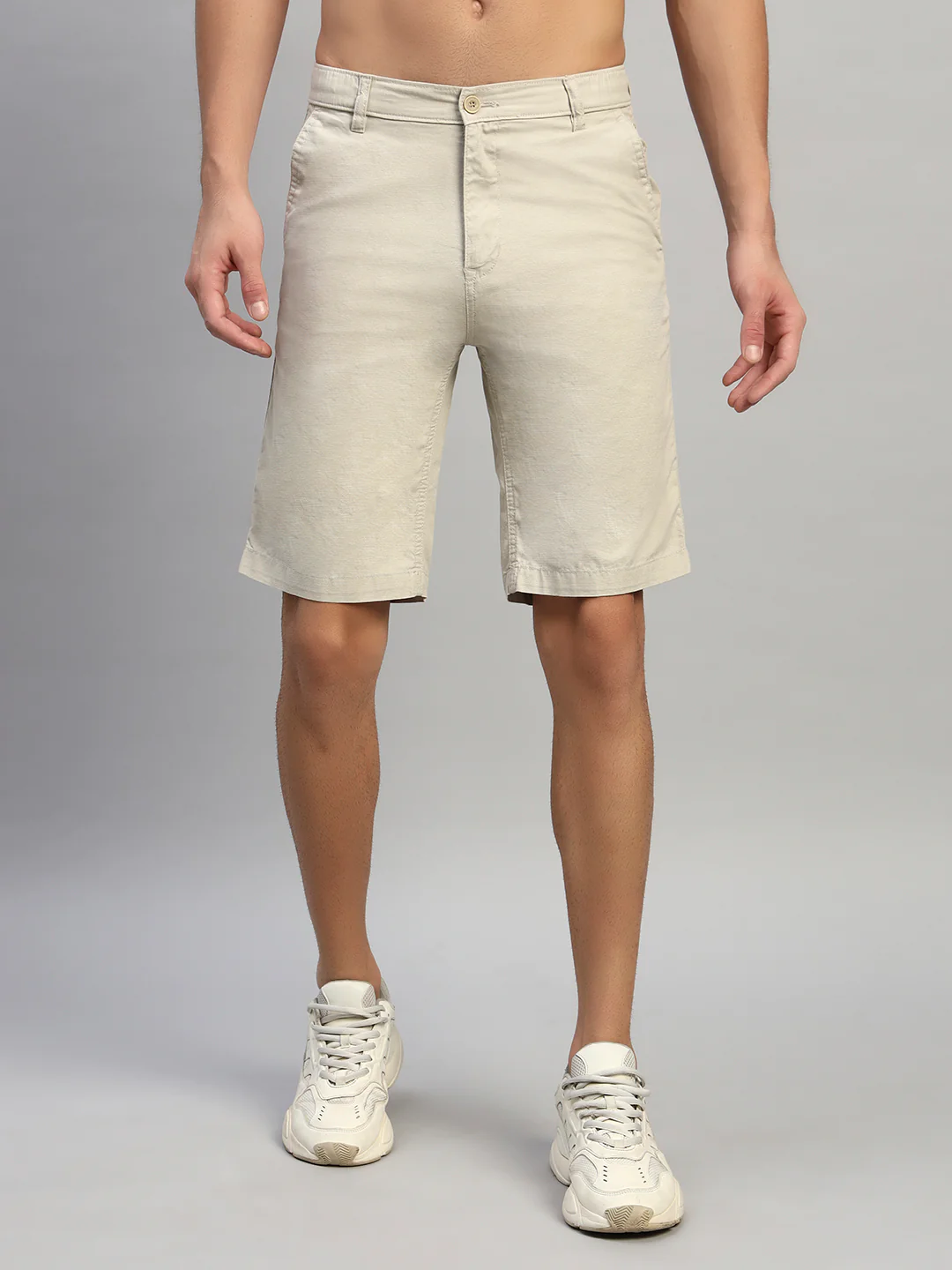 Men's Solid Fawn Regular Fit Casual Bermuda - Image 3