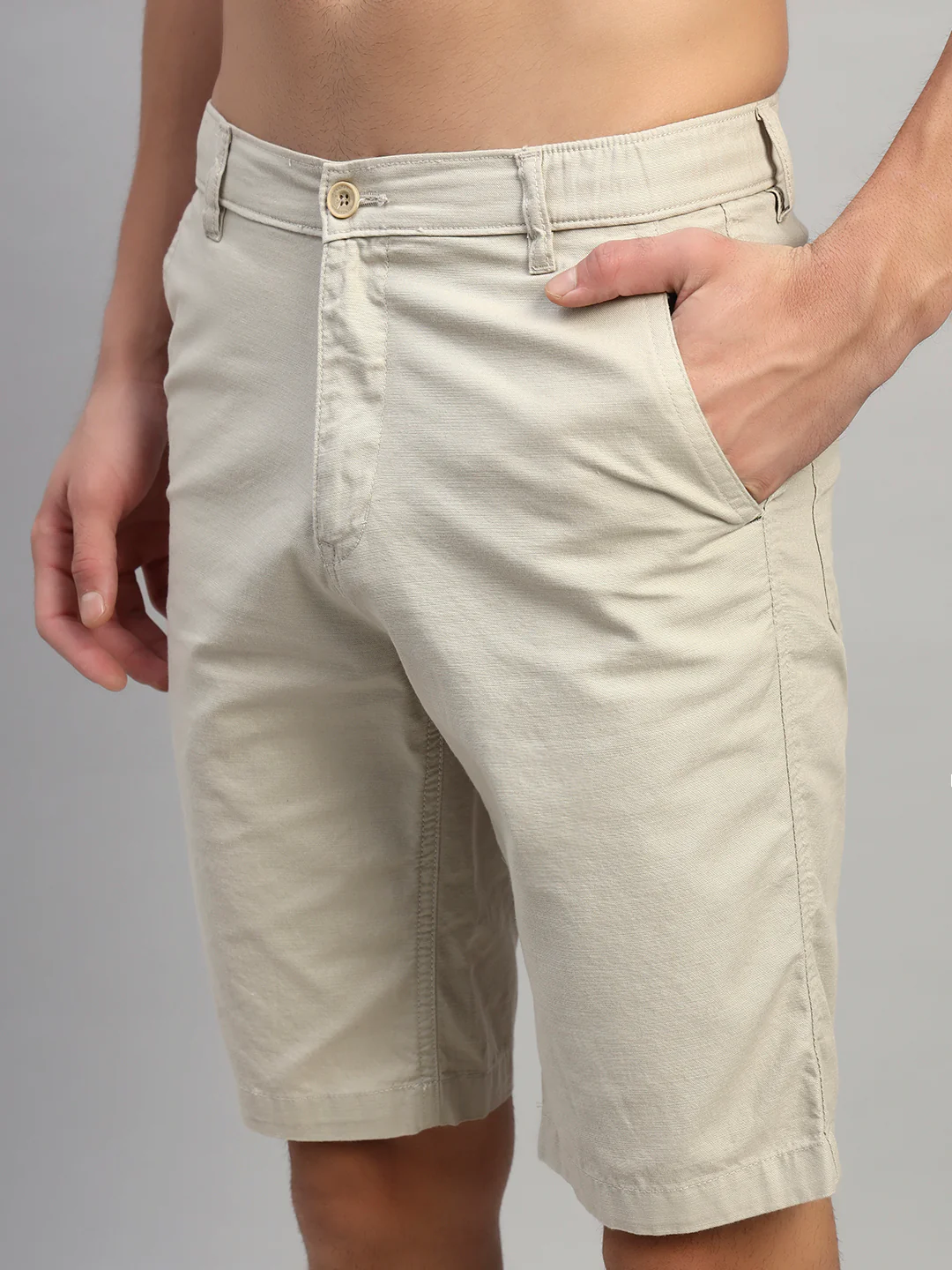 Men's Solid Fawn Regular Fit Casual Bermuda - Image 7