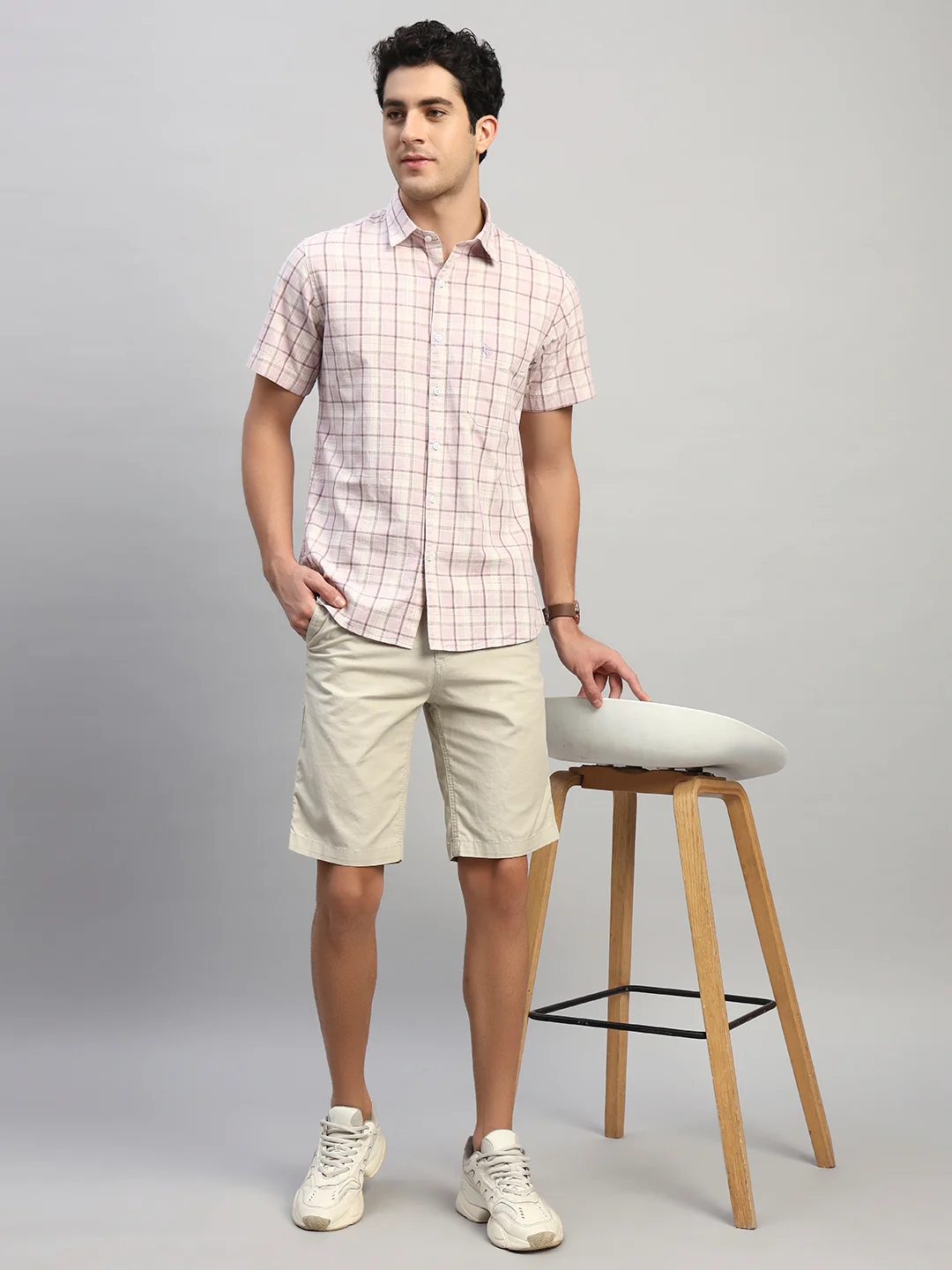 Men's Solid Fawn Regular Fit Casual Bermuda - Image 8