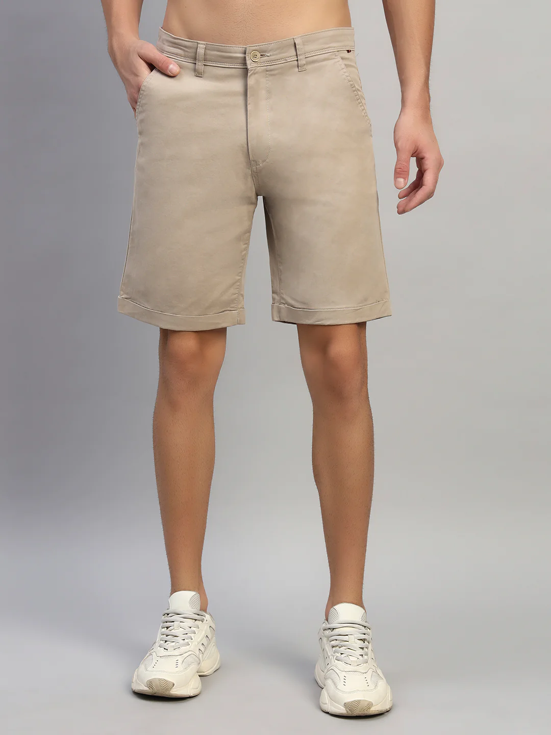 Men's Solid Fawn Regular Fit Casual Bermuda - Image 3