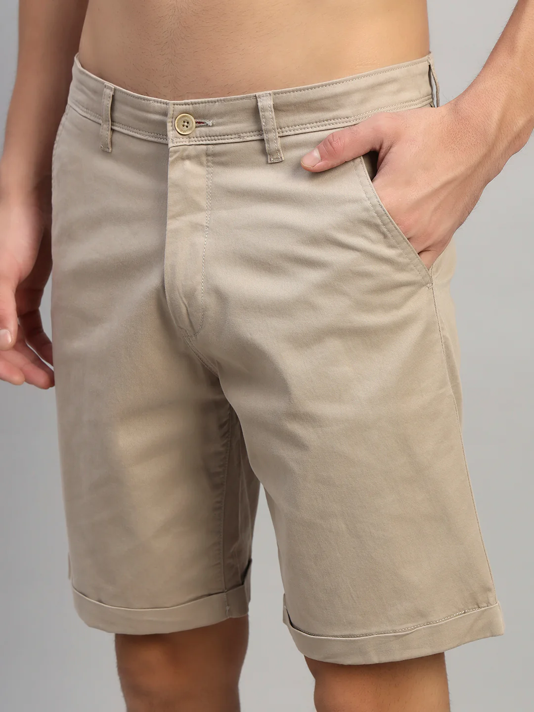 Men's Solid Fawn Regular Fit Casual Bermuda - Image 7