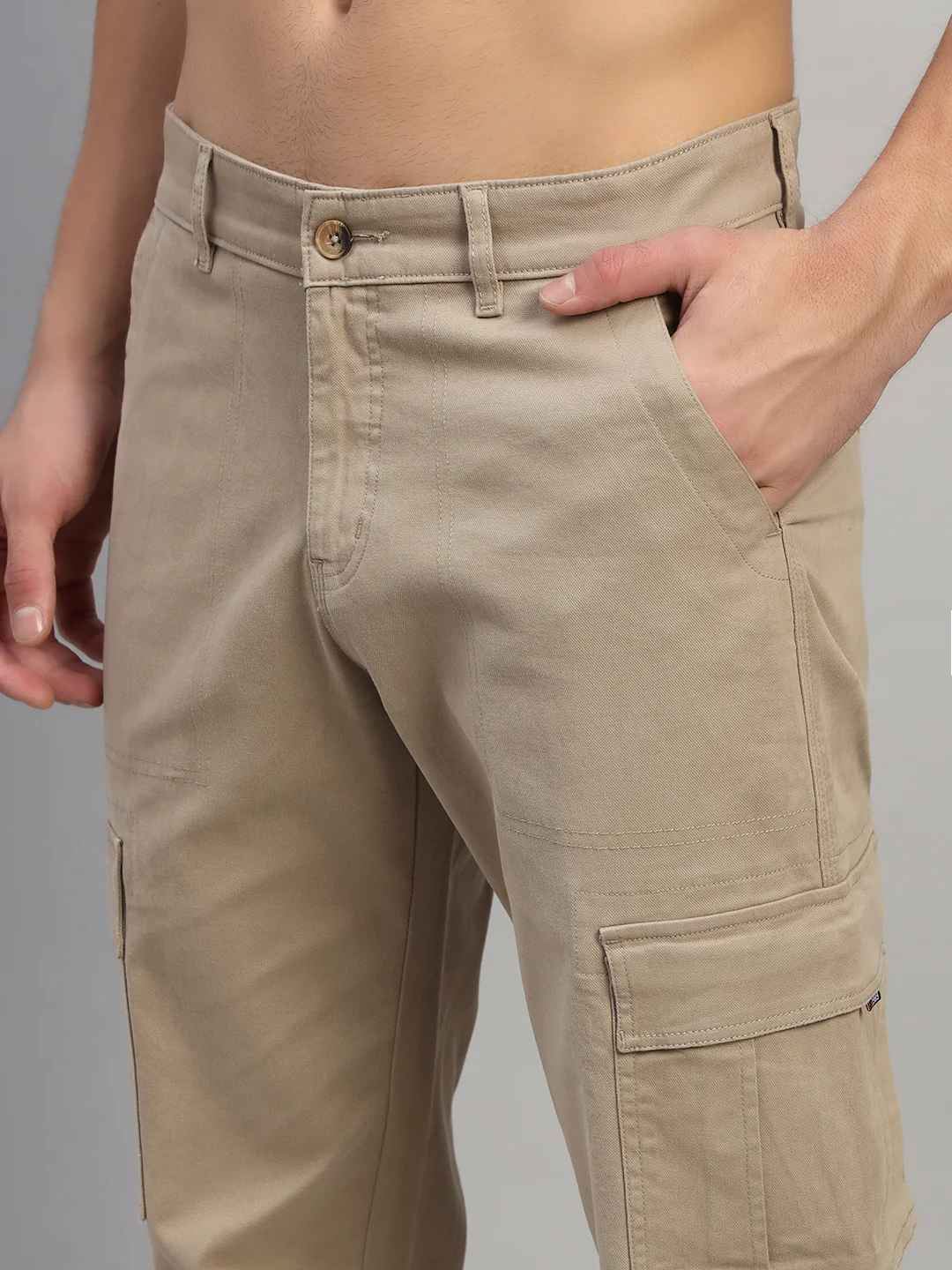 Men's Solid Fawn Regular Fit Casual Cargo - Image 8