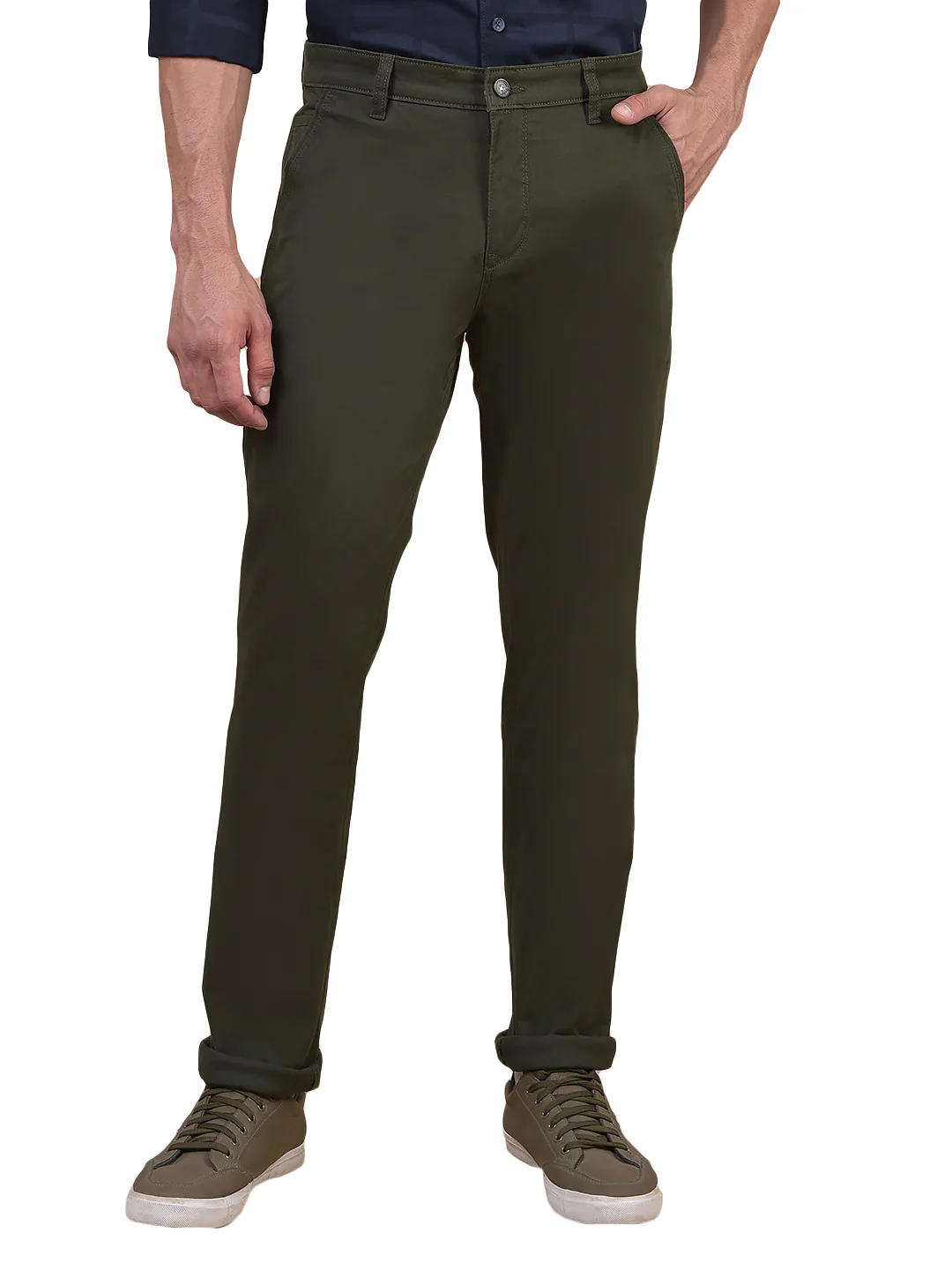 Casual Trouser for Men | Breathable & Soft with Color Fastness Regular Fit Cotton Blend Fabric Solid Pattern Button Closure - Image 2