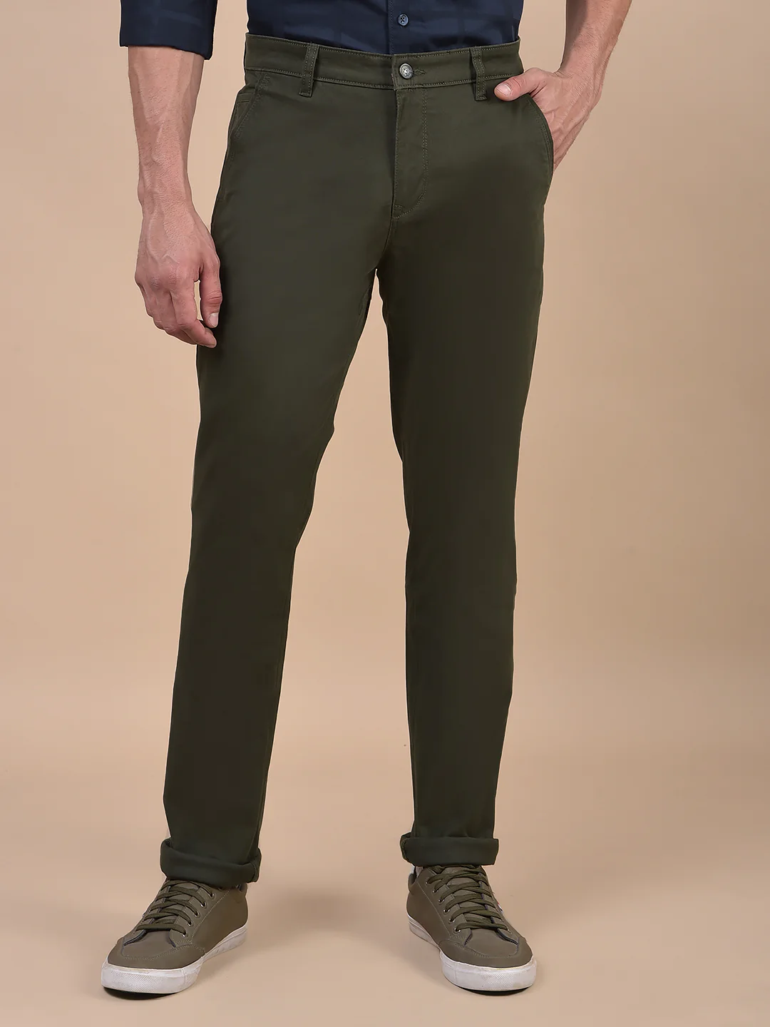 Casual Trouser for Men | Breathable & Soft with Color Fastness Regular Fit Cotton Blend Fabric Solid Pattern Button Closure - Image 4
