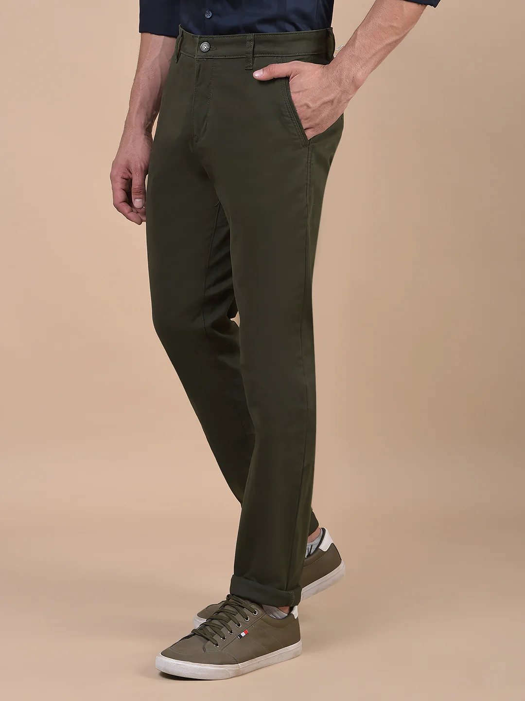 Casual Trouser for Men | Breathable & Soft with Color Fastness Regular Fit Cotton Blend Fabric Solid Pattern Button Closure - Image 5