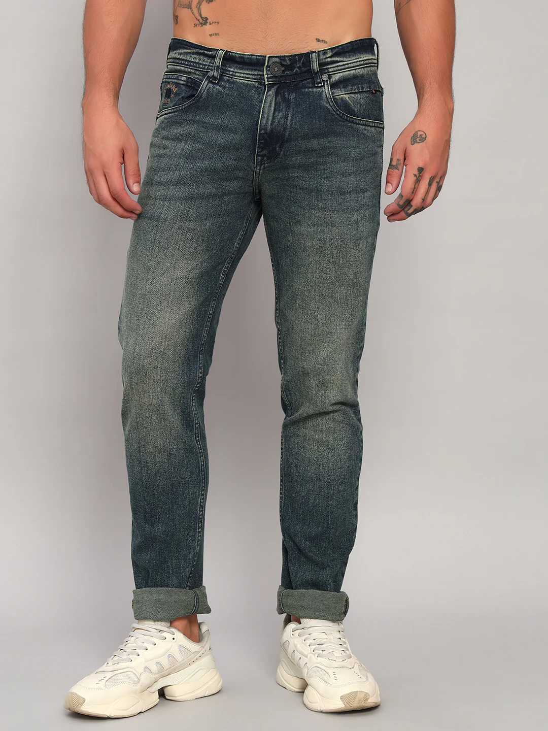 Denim Jeans for Men l Breathable & Soft with Color Fastness Ultra Narrow Fit Cotton Fabric Solid Pattern Button Closure - Image 2