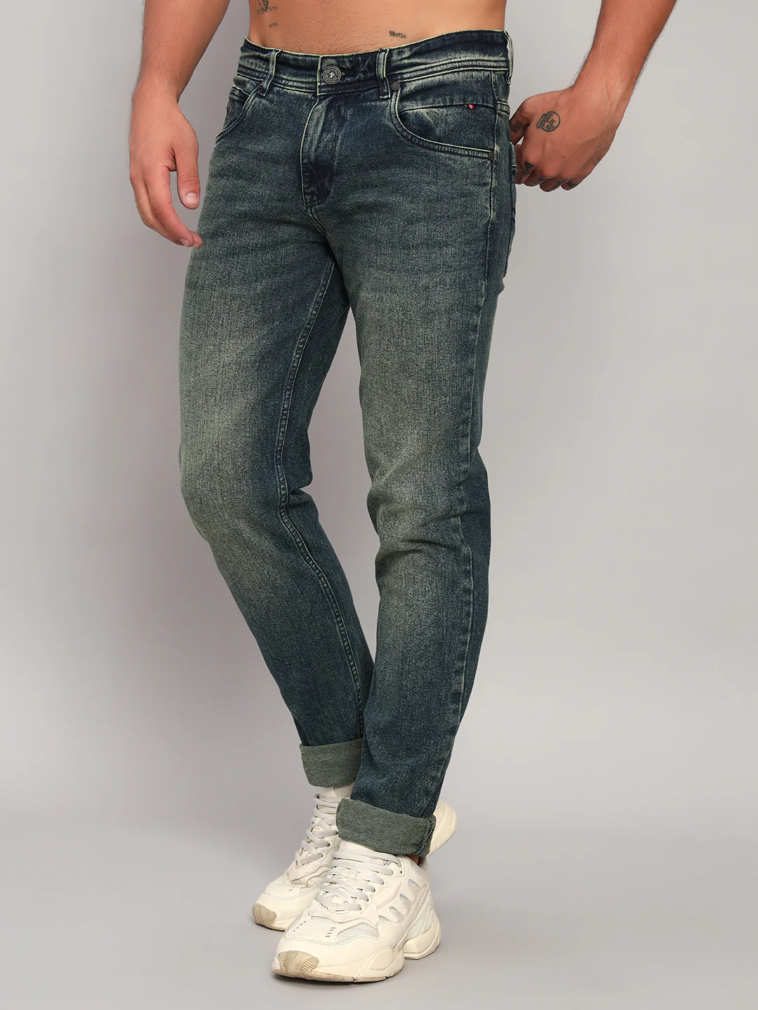 Denim Jeans for Men l Breathable & Soft with Color Fastness Ultra Narrow Fit Cotton Fabric Solid Pattern Button Closure - Image 3