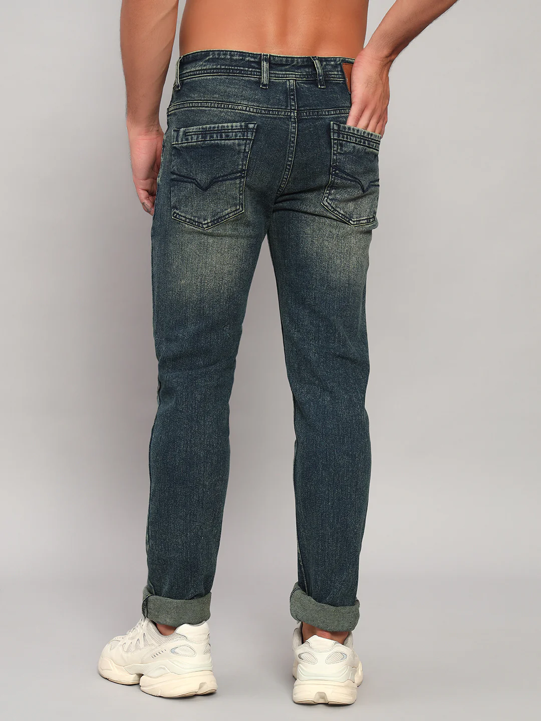 Denim Jeans for Men l Breathable & Soft with Color Fastness Ultra Narrow Fit Cotton Fabric Solid Pattern Button Closure - Image 5