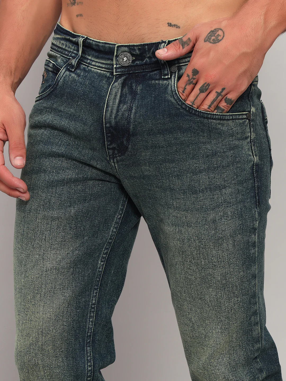 Denim Jeans for Men l Breathable & Soft with Color Fastness Ultra Narrow Fit Cotton Fabric Solid Pattern Button Closure - Image 6