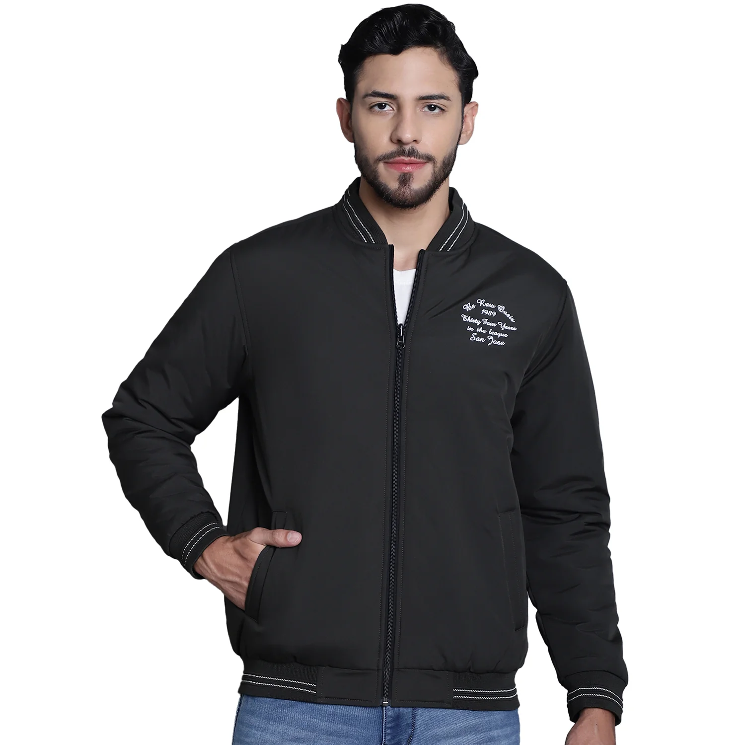 Men's Solid Green Full Sleeves Mock Collar Reversible Casual Jacket - Image 2