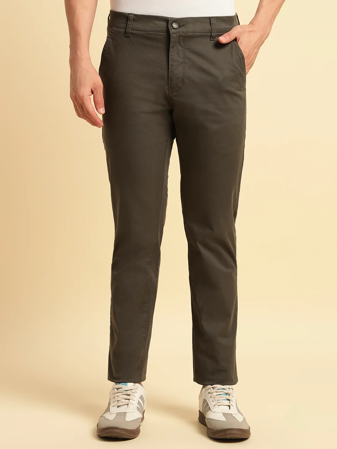 Casual Trouser for Men | Breathable & Soft with Color Fastness Regular Fit Cotton Blend Fabric Solid Pattern Button Closure - Image 5