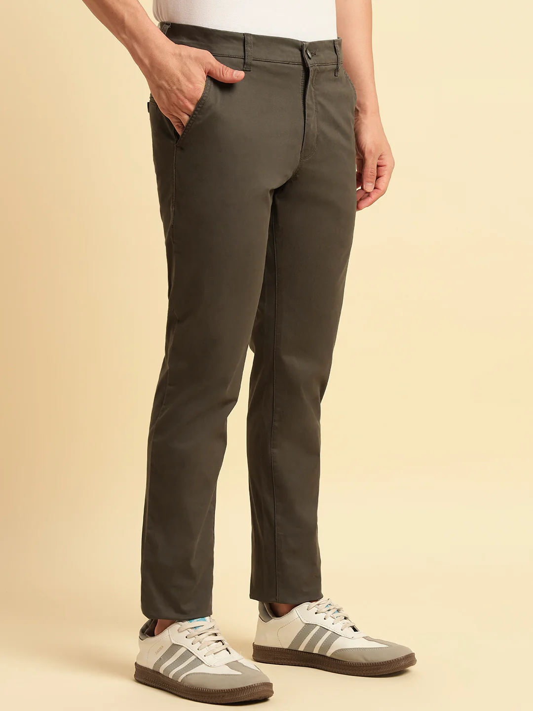 Casual Trouser for Men | Breathable & Soft with Color Fastness Regular Fit Cotton Blend Fabric Solid Pattern Button Closure - Image 6