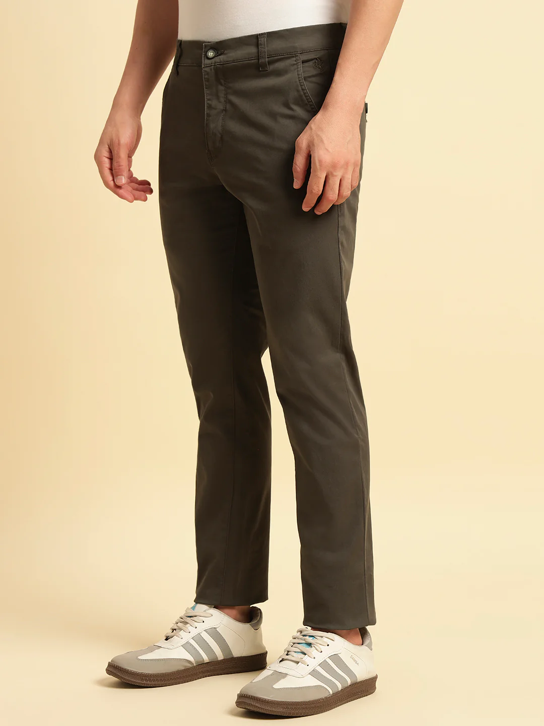 Casual Trouser for Men | Breathable & Soft with Color Fastness Regular Fit Cotton Blend Fabric Solid Pattern Button Closure - Image 7
