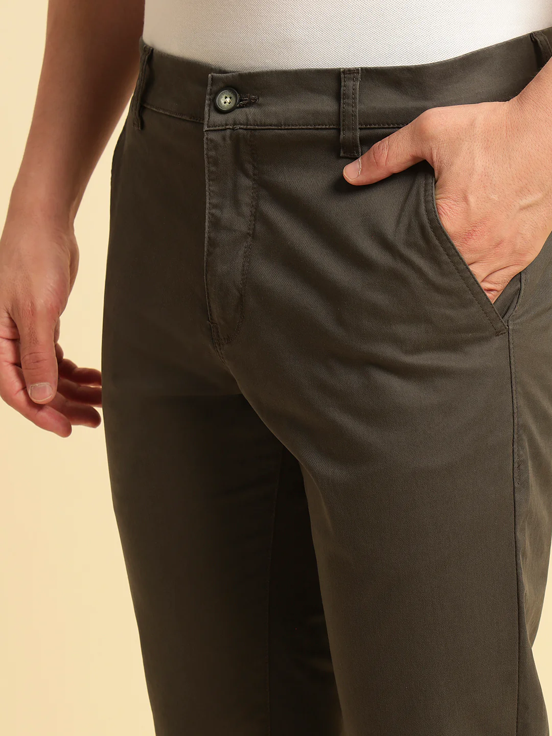 Casual Trouser for Men | Breathable & Soft with Color Fastness Regular Fit Cotton Blend Fabric Solid Pattern Button Closure - Image 8