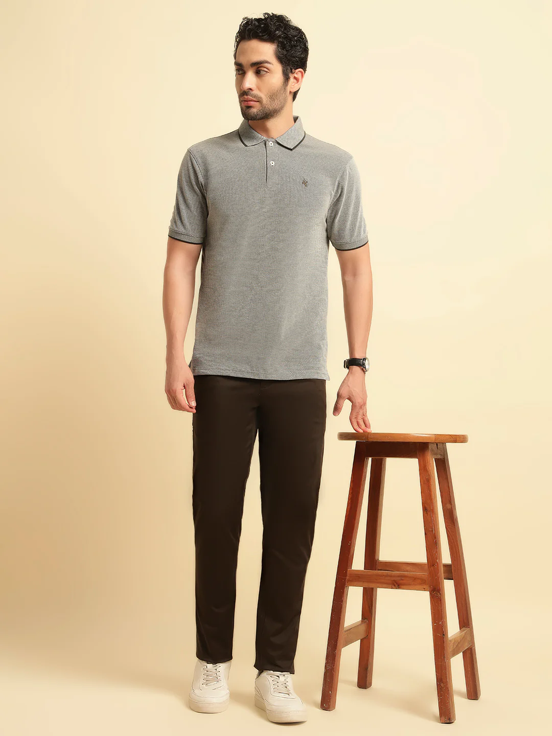 Casual Trouser for Men | Breathable & Soft with Color Fastness Regular Fit Cotton Blend Fabric Solid Pattern Button Closure - Image 2
