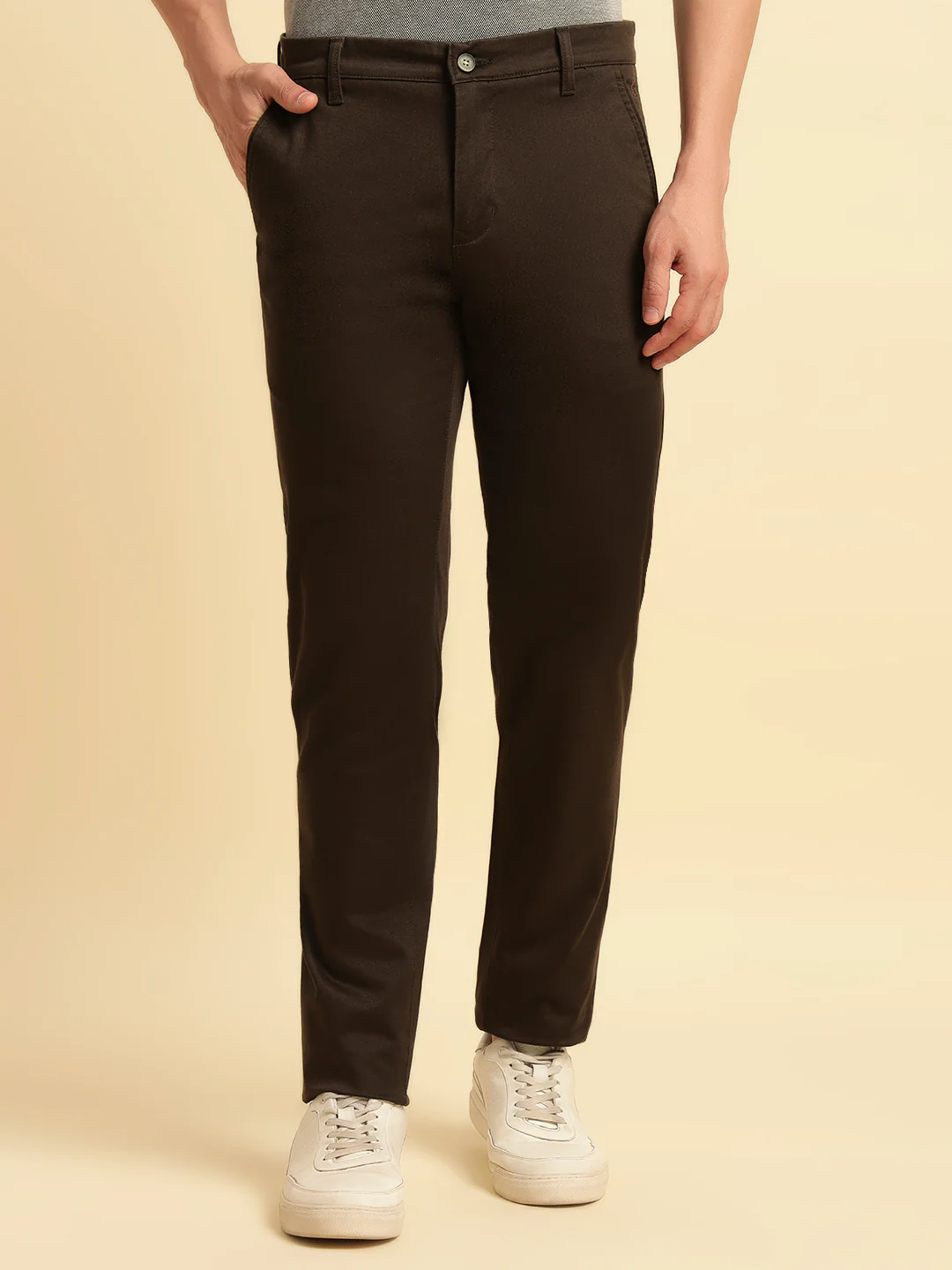 Casual Trouser for Men | Breathable & Soft with Color Fastness Regular Fit Cotton Blend Fabric Solid Pattern Button Closure - Image 3