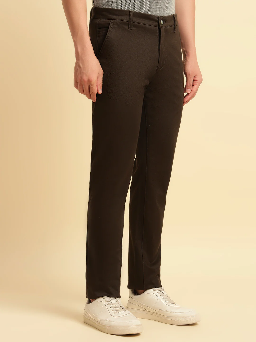 Casual Trouser for Men | Breathable & Soft with Color Fastness Regular Fit Cotton Blend Fabric Solid Pattern Button Closure - Image 4