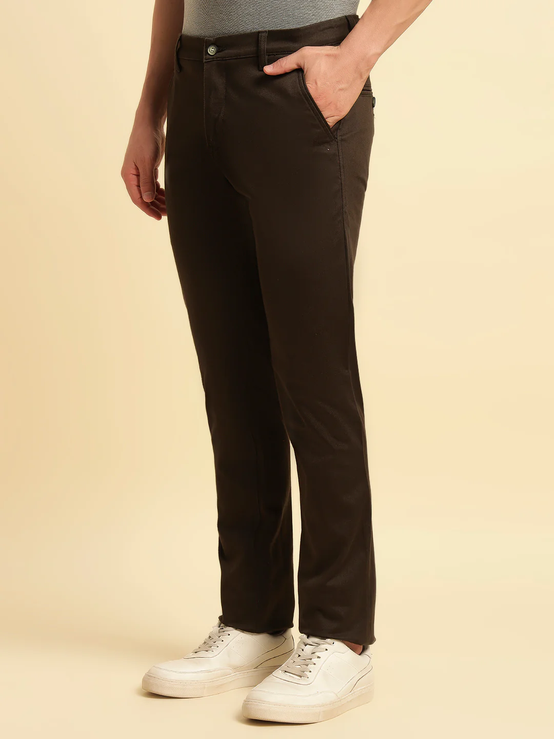 Casual Trouser for Men | Breathable & Soft with Color Fastness Regular Fit Cotton Blend Fabric Solid Pattern Button Closure - Image 5