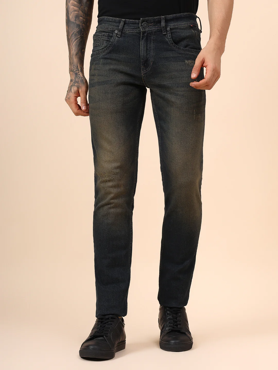 Denim Jeans for Men l Breathable & Soft with Color Fastness Ultra Narrow Fit Cotton Fabric Solid Pattern Button Closure - Image 3