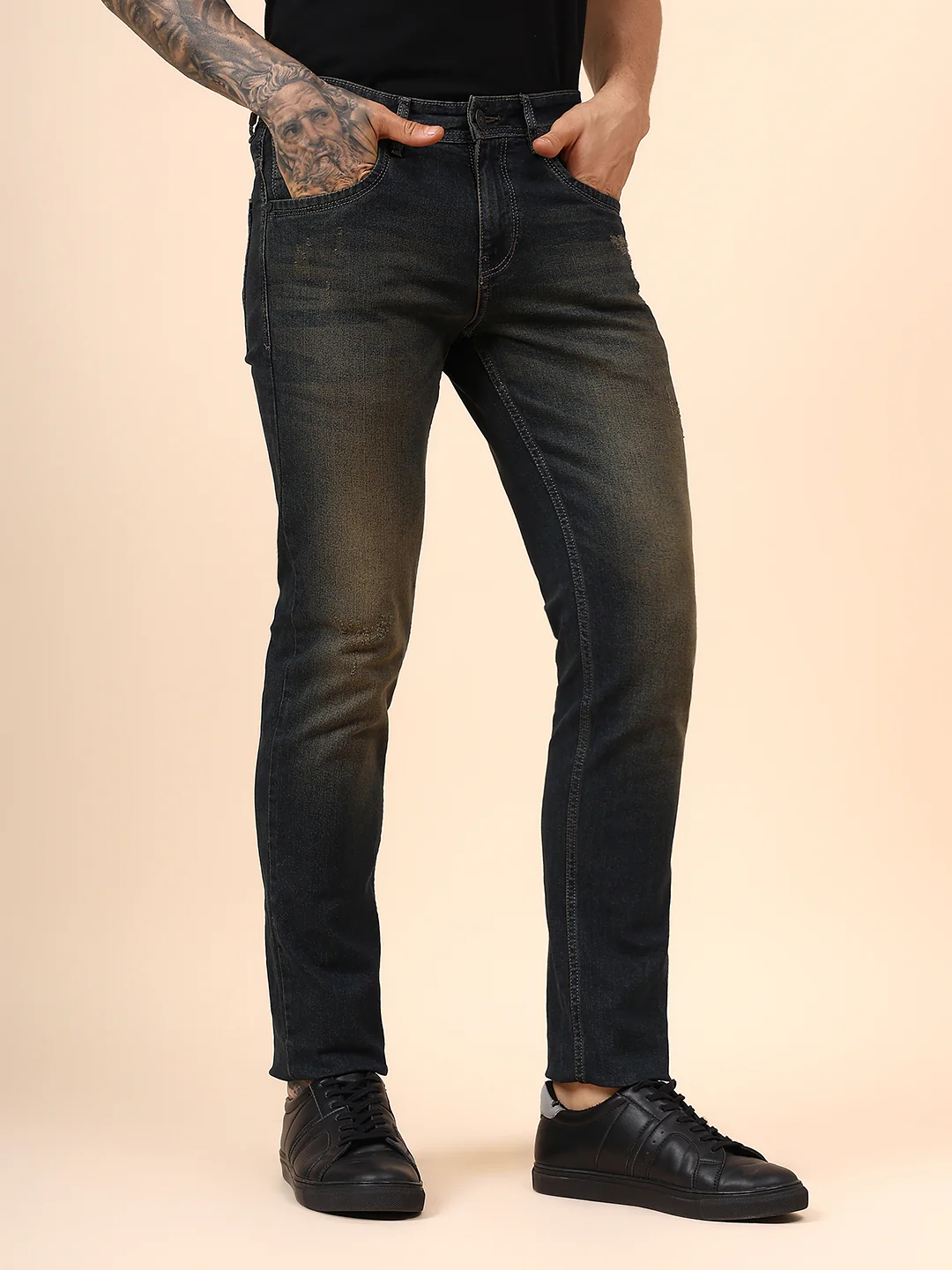 Denim Jeans for Men l Breathable & Soft with Color Fastness Ultra Narrow Fit Cotton Fabric Solid Pattern Button Closure - Image 5