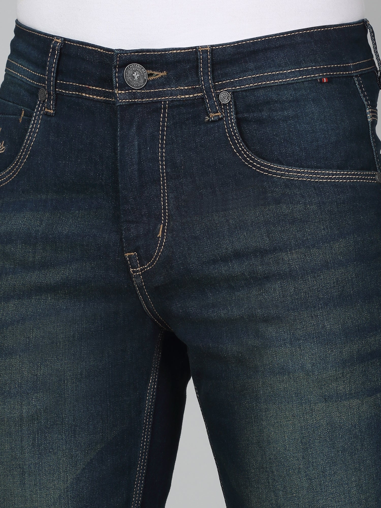 Denim Jeans for Men l Breathable & Soft with Color Fastness Ultra Narrow Fit Cotton Fabric Solid Pattern Button Closure - Image 4