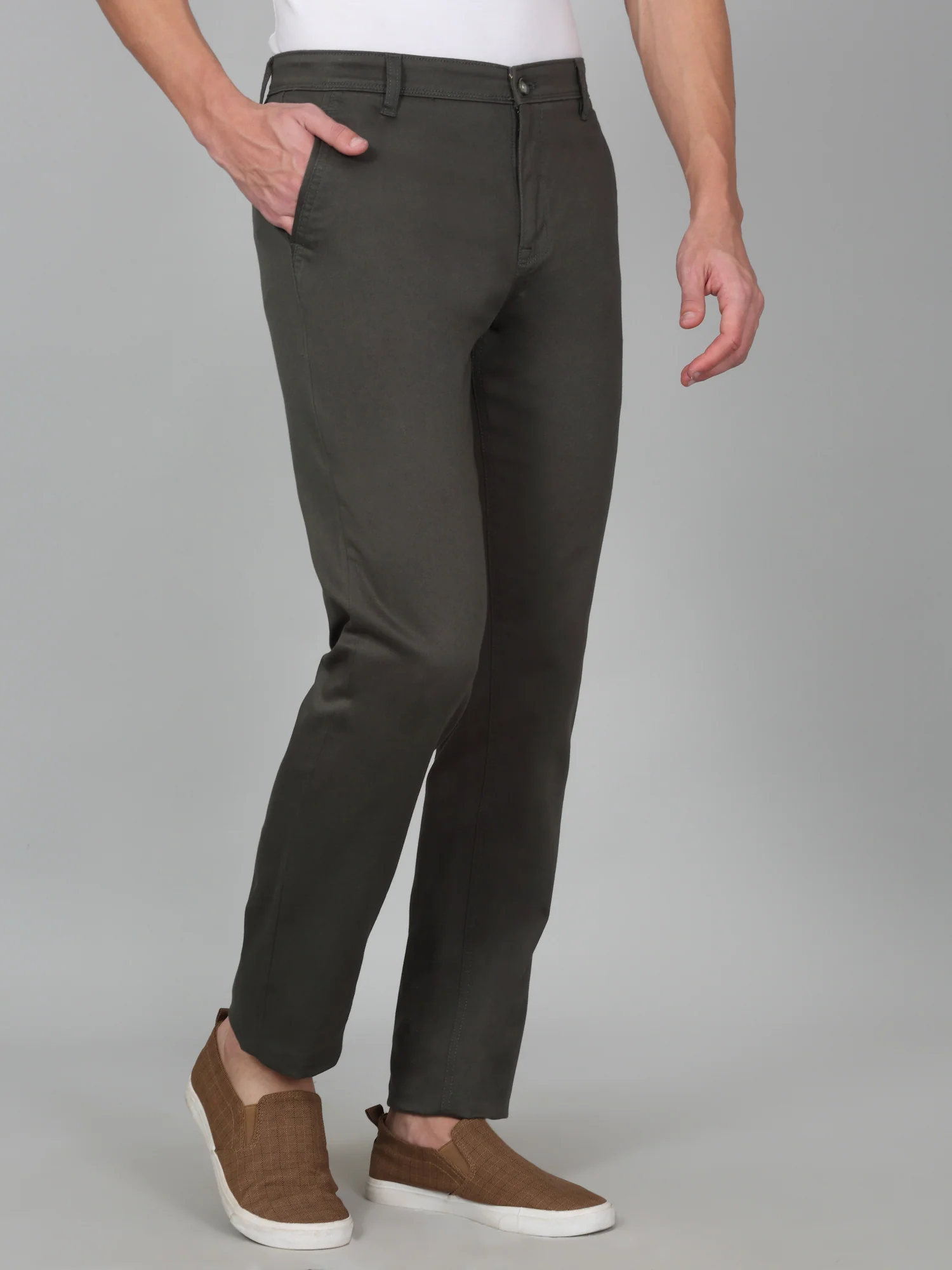 Casual Trouser for Men | Breathable & Soft with Color Fastness Regular Fit Cotton Blend Fabric Self Design Pattern Button Closure - Image 3