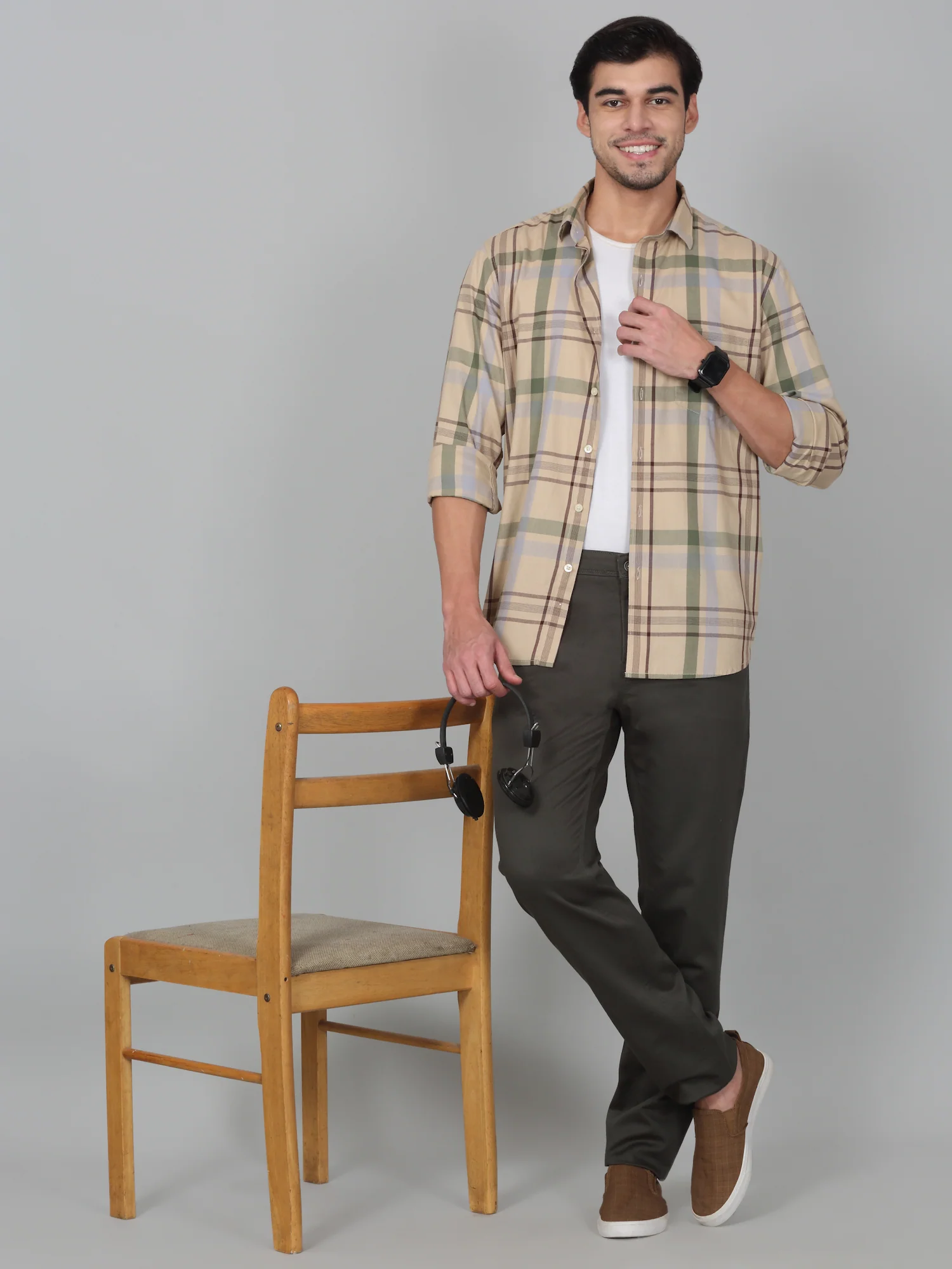 Casual Trouser for Men | Breathable & Soft with Color Fastness Regular Fit Cotton Blend Fabric Self Design Pattern Button Closure - Image 6