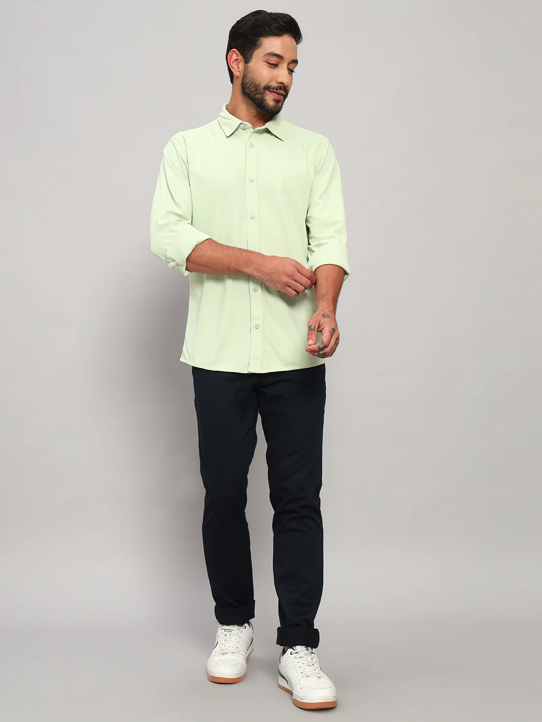 Casual Shirt for Men | Breathable & Soft with Color Fastness Regular Fit Spread Collar Neck Polyester Fabric Solid Pattern - Image 3