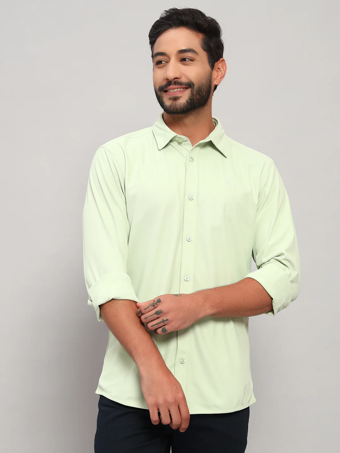 Casual Shirt for Men | Breathable & Soft with Color Fastness Regular Fit Spread Collar Neck Polyester Fabric Solid Pattern - Image 4