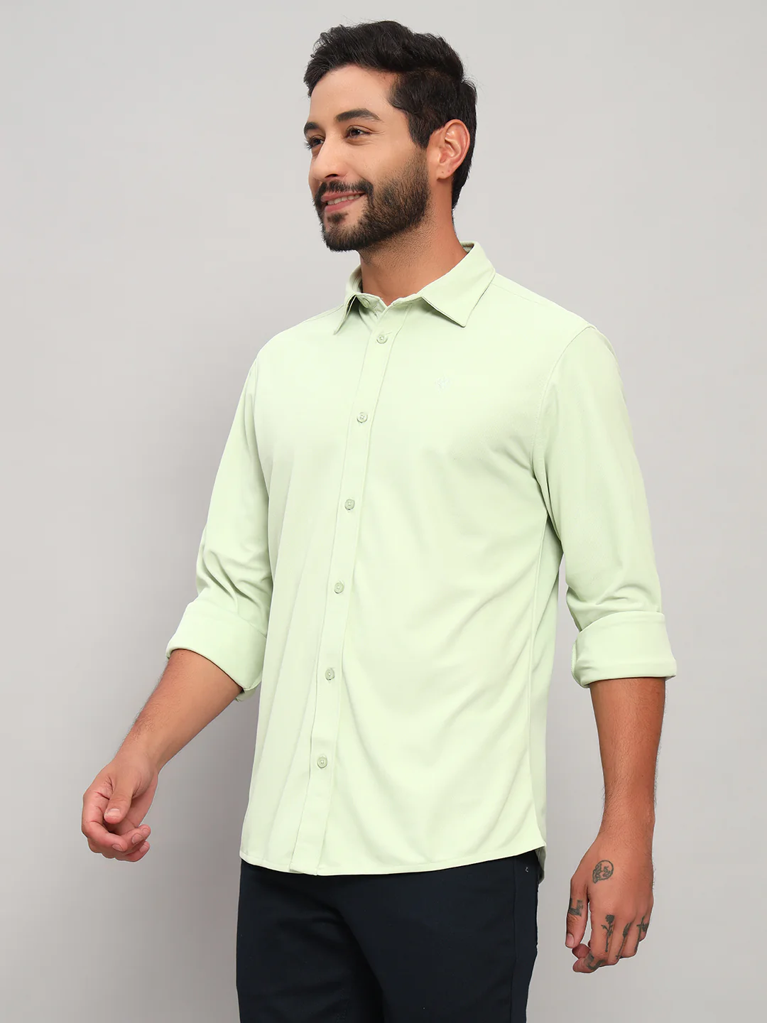 Casual Shirt for Men | Breathable & Soft with Color Fastness Regular Fit Spread Collar Neck Polyester Fabric Solid Pattern - Image 5