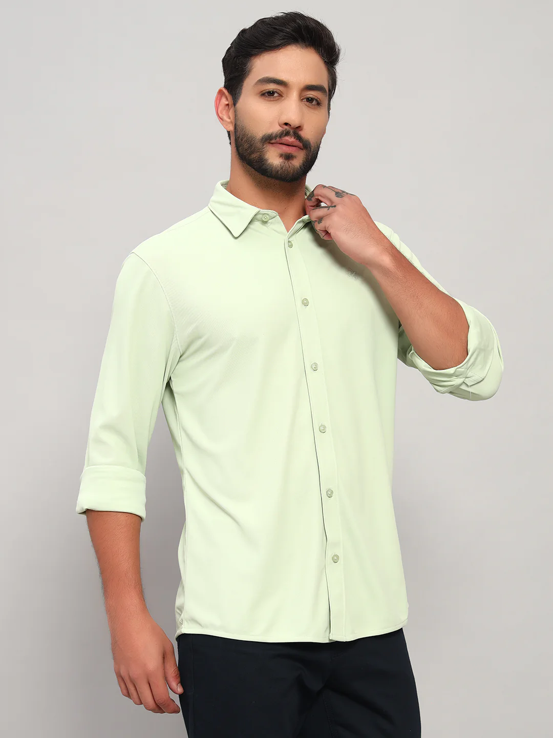 Casual Shirt for Men | Breathable & Soft with Color Fastness Regular Fit Spread Collar Neck Polyester Fabric Solid Pattern - Image 6