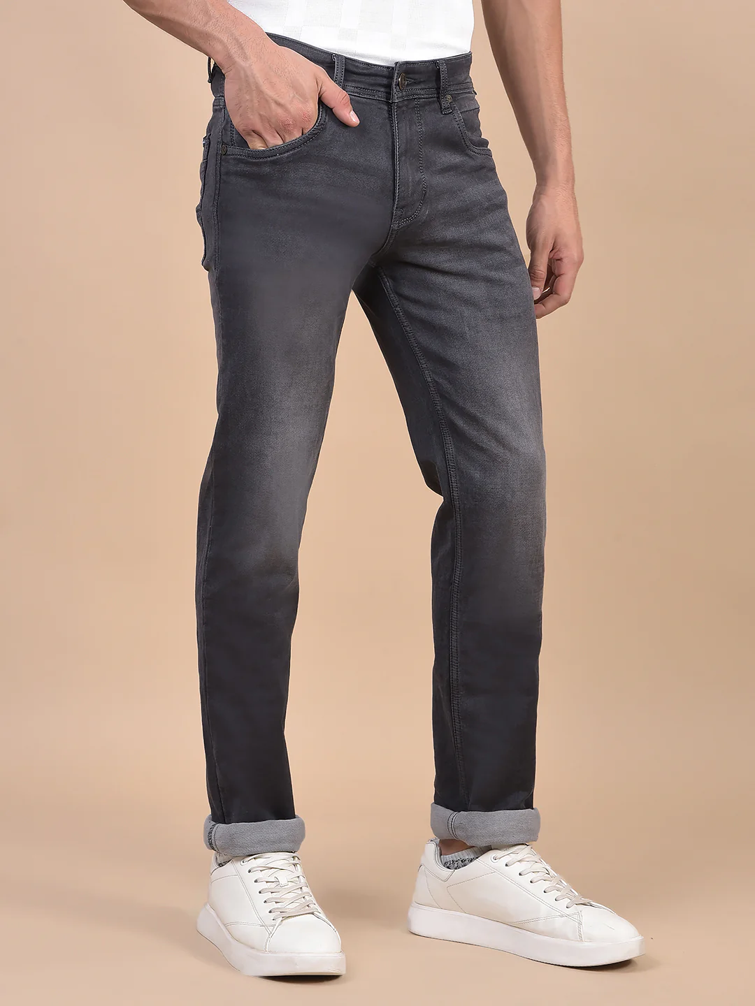 Denim Jeans for Men l Breathable & Soft with Color Fastness Ultra Narrow Fit Cotton Fabric Solid Pattern Button Closure - Image 5