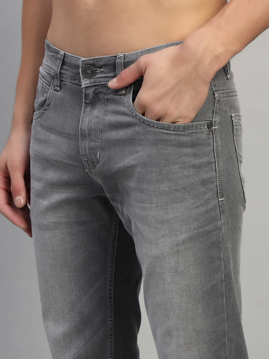 Denim Jeans for Men l Breathable & Soft with Color Fastness Ultra Narrow Fit Cotton Fabric Solid Pattern Button Closure - Image 7