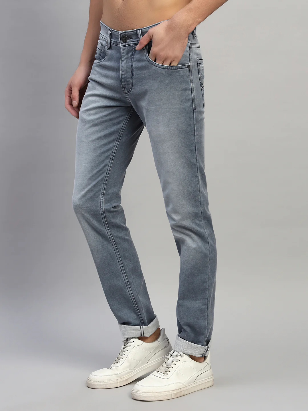 Denim Jeans for Men l Breathable & Soft with Color Fastness Ultra Narrow Fit Cotton Fabric Solid Pattern Button Closure - Image 5