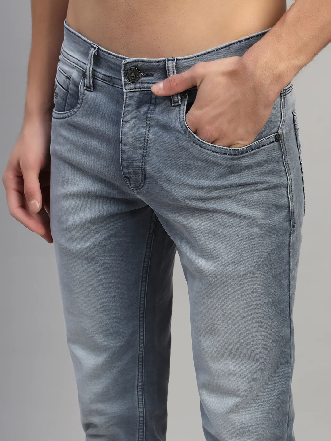 Denim Jeans for Men l Breathable & Soft with Color Fastness Ultra Narrow Fit Cotton Fabric Solid Pattern Button Closure - Image 7