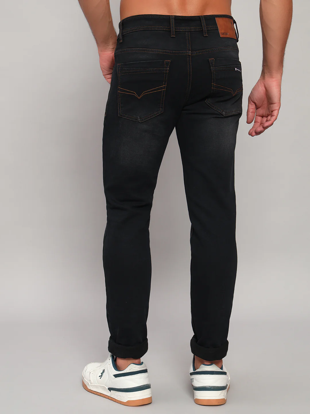 Denim Jeans for Men l Breathable & Soft with Color Fastness Ultra Narrow Fit Cotton Fabric Solid Pattern Button Closure - Image 2