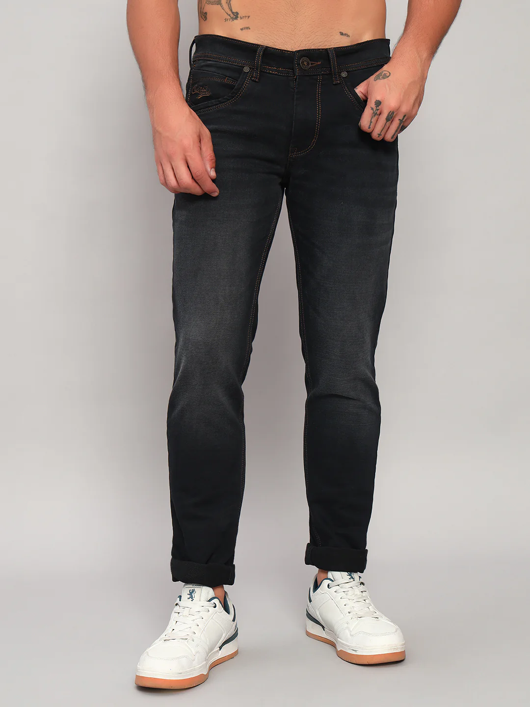 Denim Jeans for Men l Breathable & Soft with Color Fastness Ultra Narrow Fit Cotton Fabric Solid Pattern Button Closure - Image 3