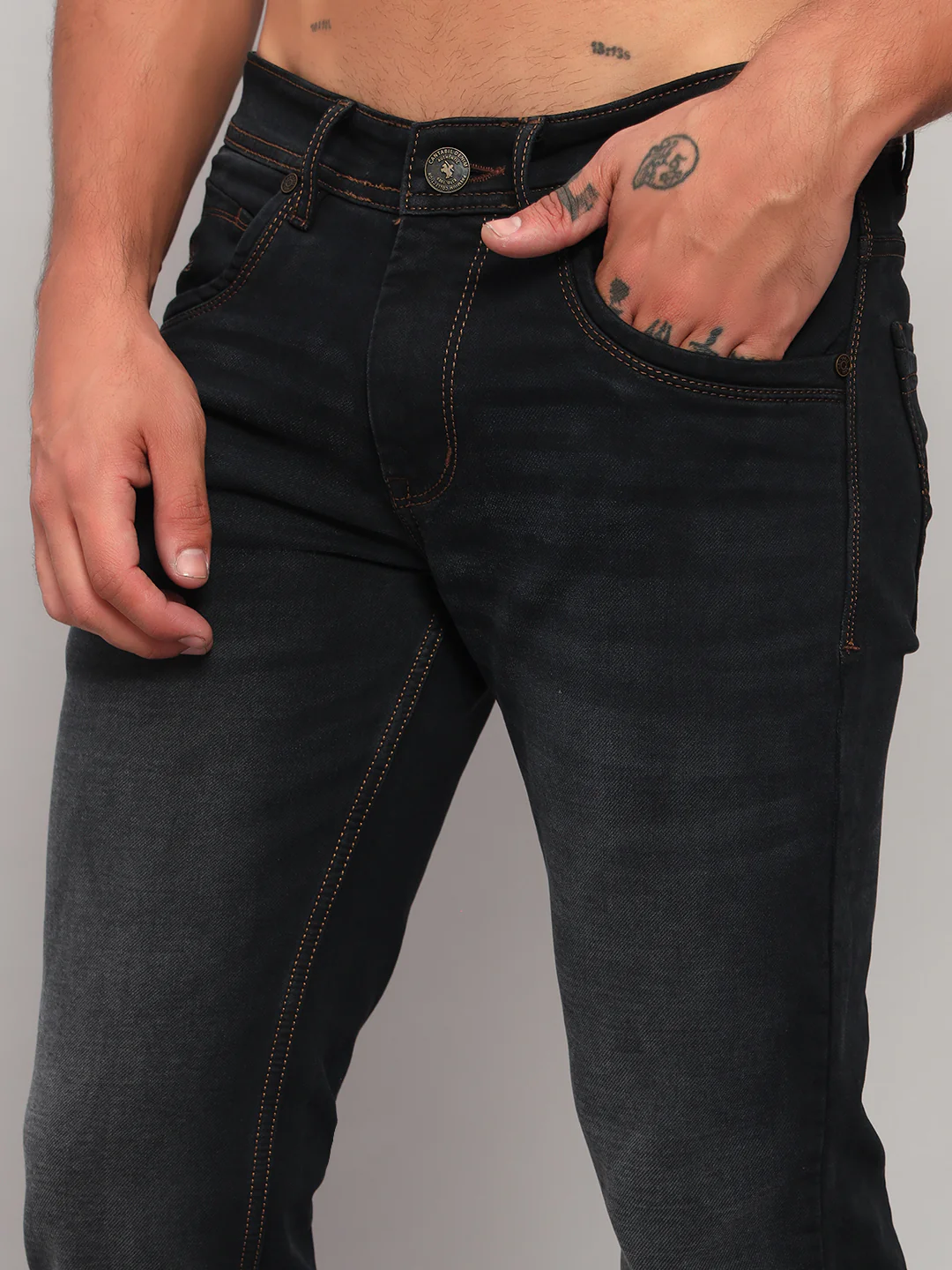 Denim Jeans for Men l Breathable & Soft with Color Fastness Ultra Narrow Fit Cotton Fabric Solid Pattern Button Closure - Image 6