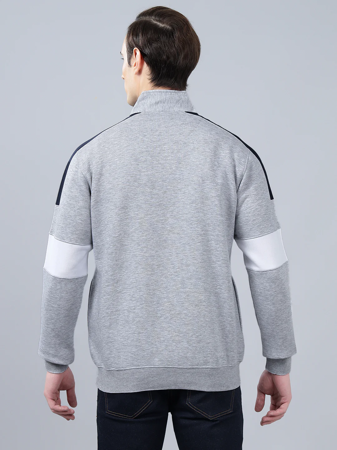 Men's Solid Grey Melange Mock Collar Sweatshirt - Image 2