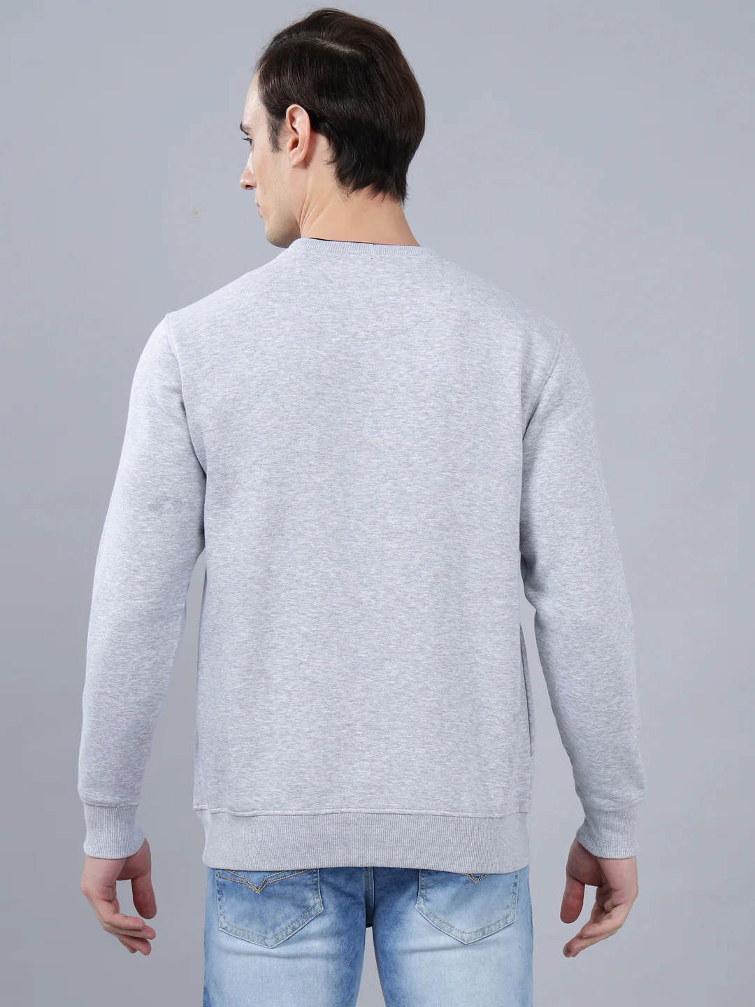 Men's Solid Grey Melange Round Neck Sweatshirt - Image 2