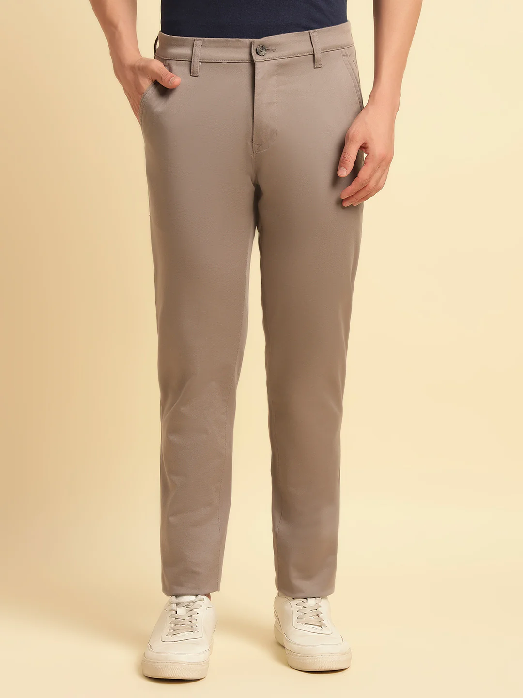 Casual Trouser for Men | Breathable & Soft with Color Fastness Regular Fit Cotton Blend Fabric Solid Pattern Button Closure - Image 3