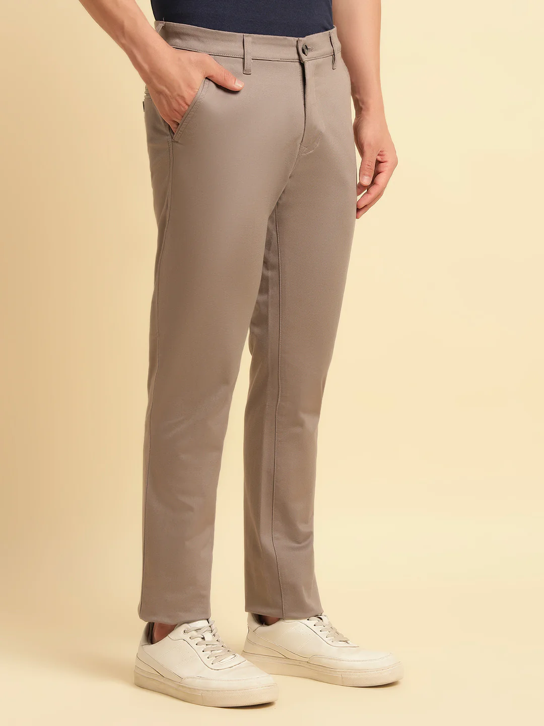 Casual Trouser for Men | Breathable & Soft with Color Fastness Regular Fit Cotton Blend Fabric Solid Pattern Button Closure - Image 7