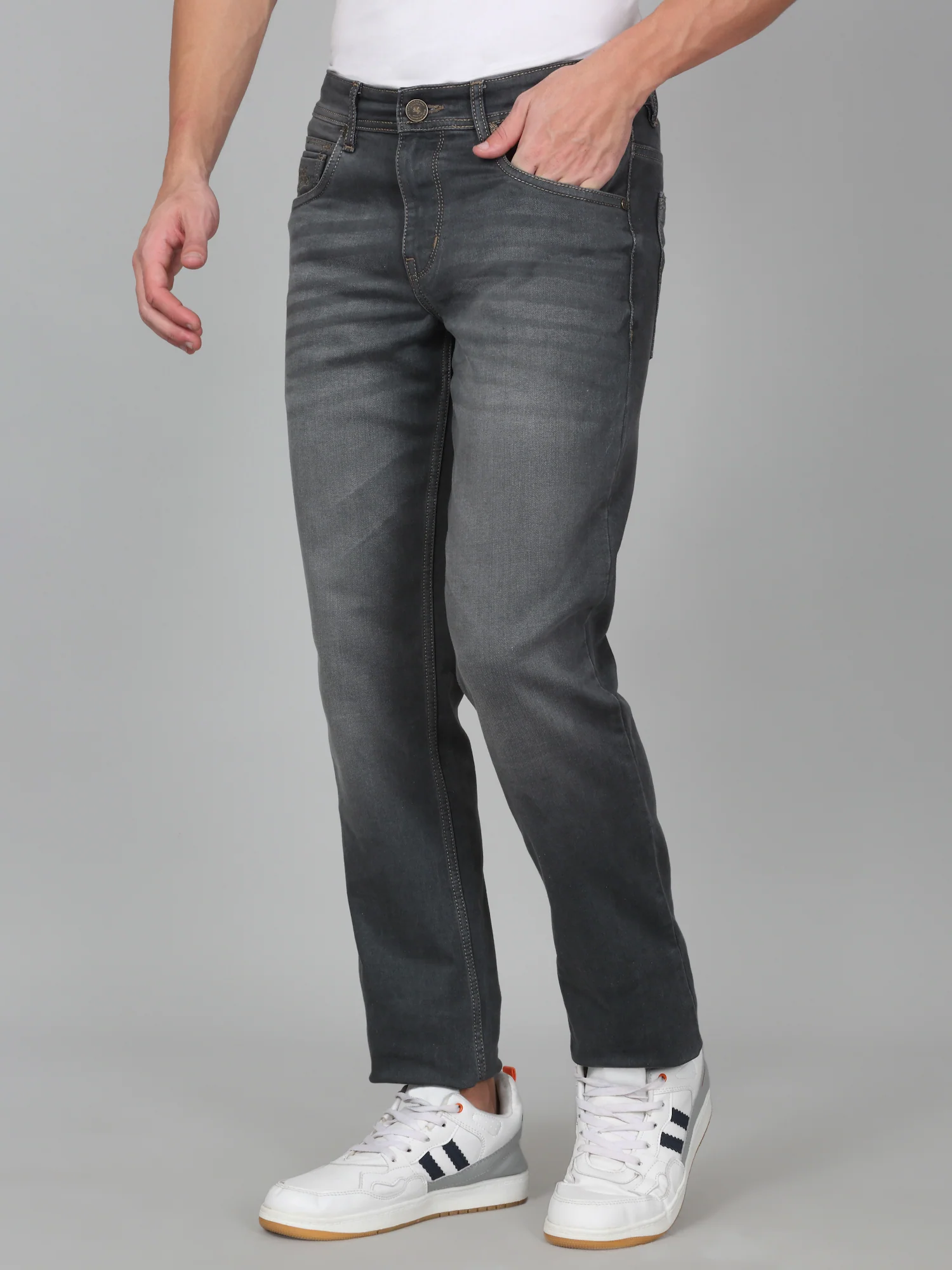 Denim Jeans for Men l Breathable & Soft with Color Fastness Ultra Narrow Fit Cotton Fabric Solid Pattern Button Closure - Image 2