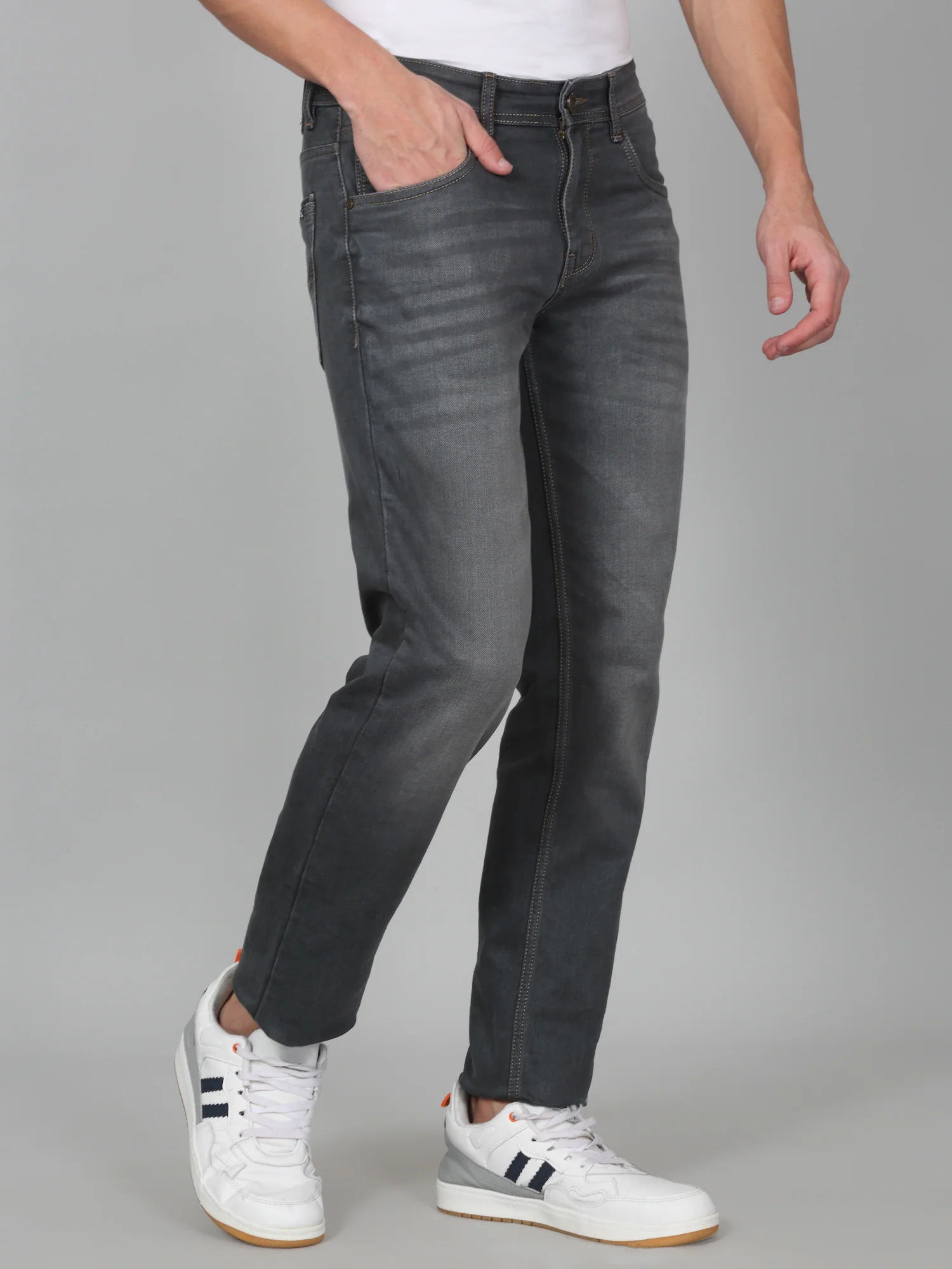 Denim Jeans for Men l Breathable & Soft with Color Fastness Ultra Narrow Fit Cotton Fabric Solid Pattern Button Closure - Image 3