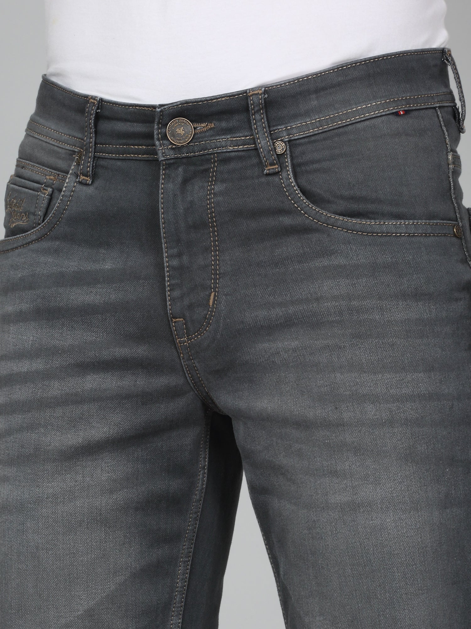 Denim Jeans for Men l Breathable & Soft with Color Fastness Ultra Narrow Fit Cotton Fabric Solid Pattern Button Closure - Image 4