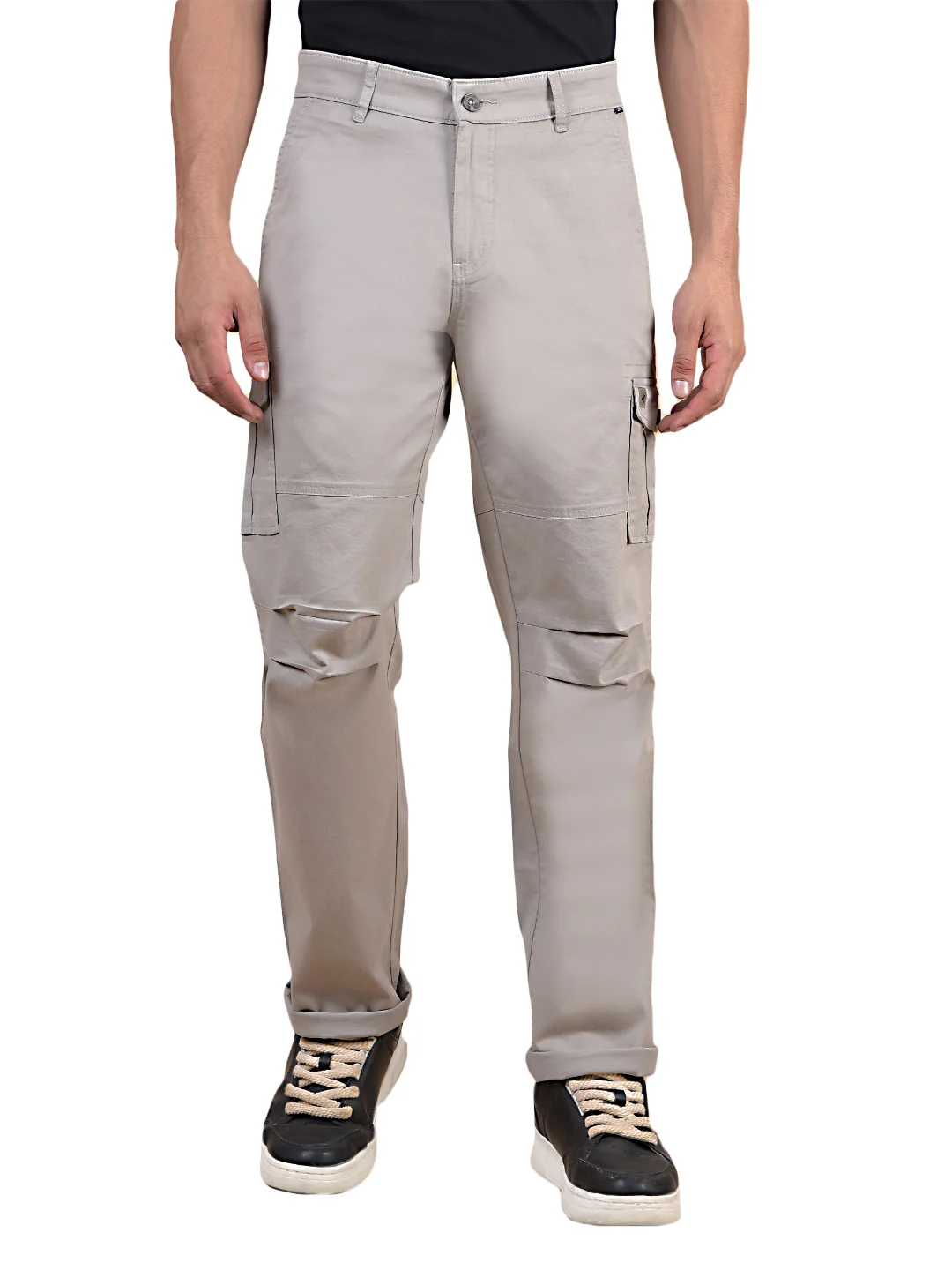 Men's Solid Ivory Regular Fit Casual Cargo - Image 2