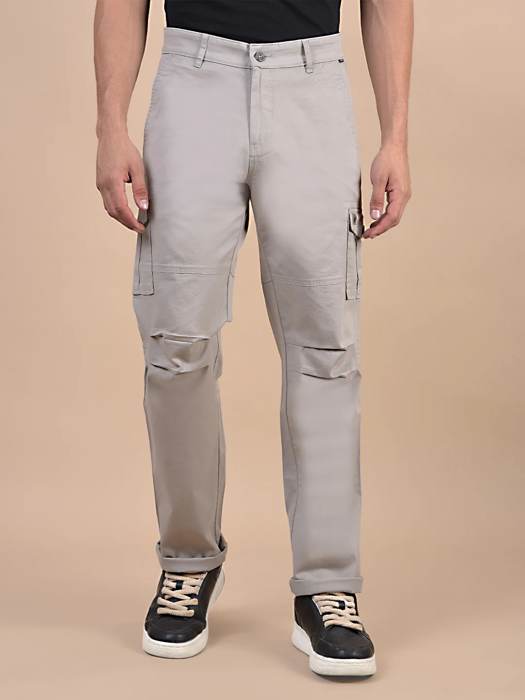 Men's Solid Ivory Regular Fit Casual Cargo - Image 3