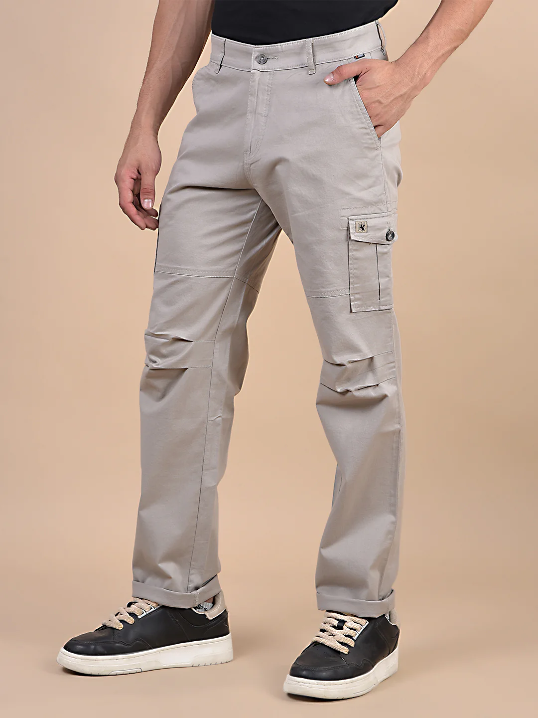 Men's Solid Ivory Regular Fit Casual Cargo - Image 4