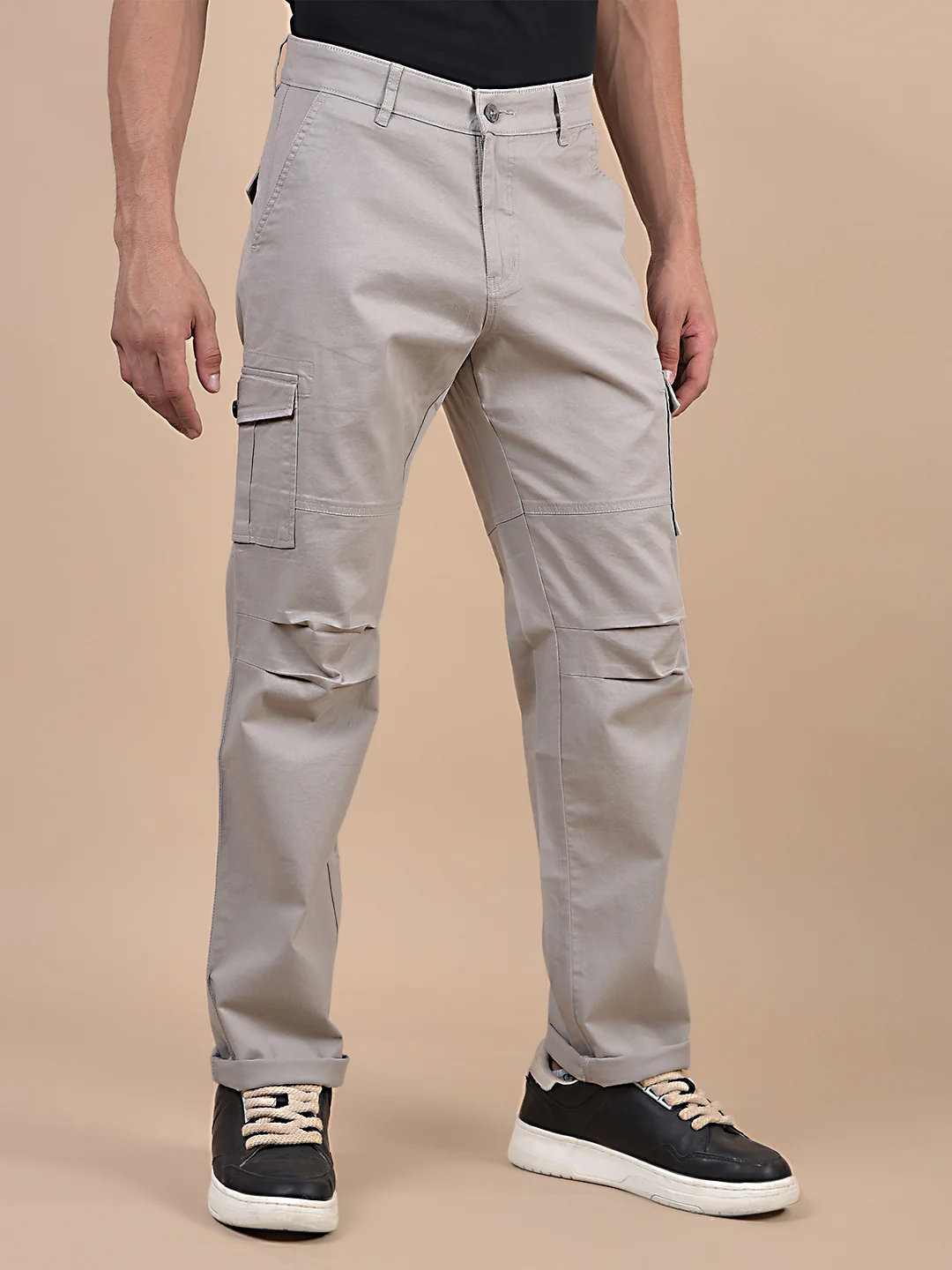 Men's Solid Ivory Regular Fit Casual Cargo - Image 5