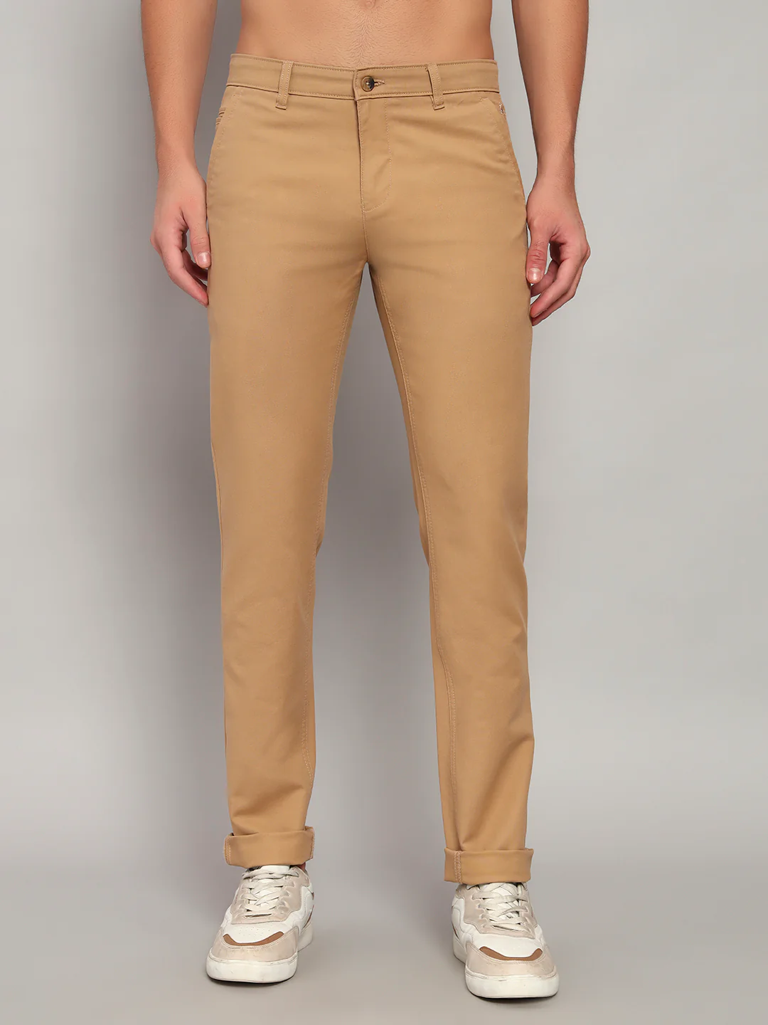 Casual Trouser for Men | Breathable & Soft with Color Fastness Regular Fit Cotton Blend Fabric Solid Pattern Button Closure - Image 4
